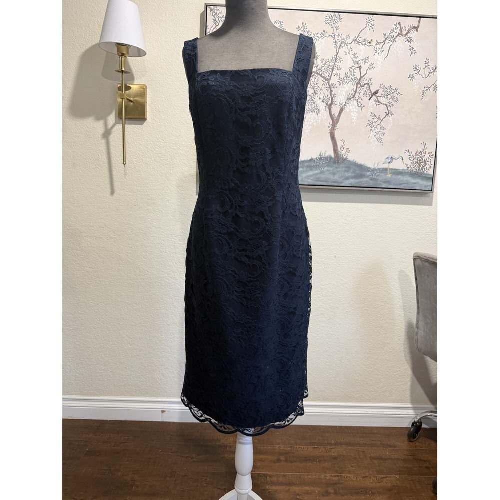 Harbor Nites by Sag Harbor Navy Blue Lace vintage Dress & Jacket Set Size 12